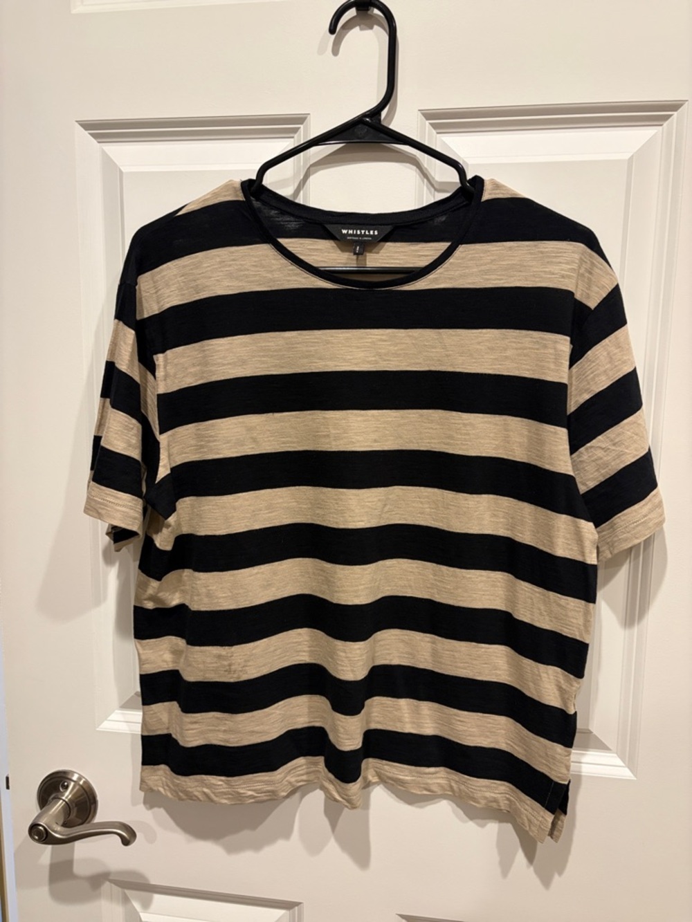 Whistles Black and Beige Striped Short-Sleeve Tee